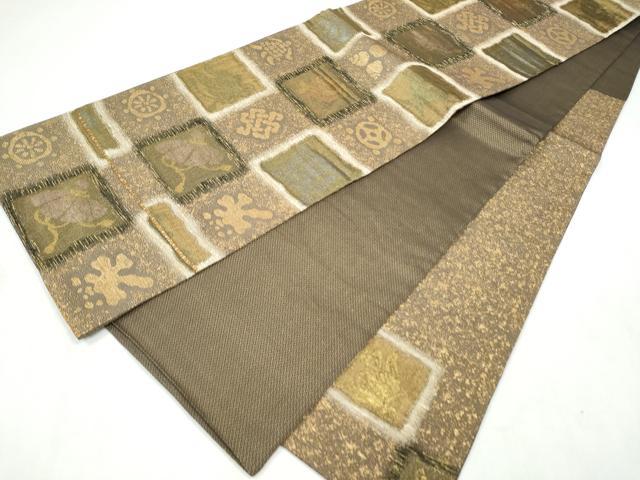 平和屋着物●六通柄袋帯 市松宝尽くし花文 金糸 正絹 逸品 CABM9977hy