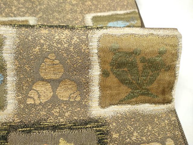 平和屋着物●六通柄袋帯 市松宝尽くし花文 金糸 正絹 逸品 CABM9977hy