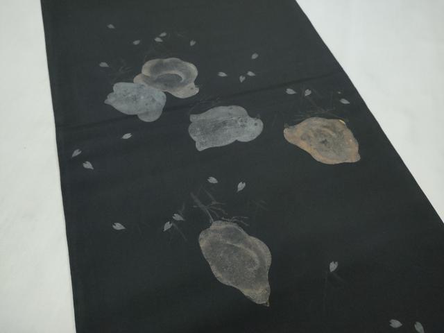 平和屋着物●アンティーク 大正ロマン 六通柄 京袋帯 鳥 黒地 金彩 正絹 逸品 CABM9986hy