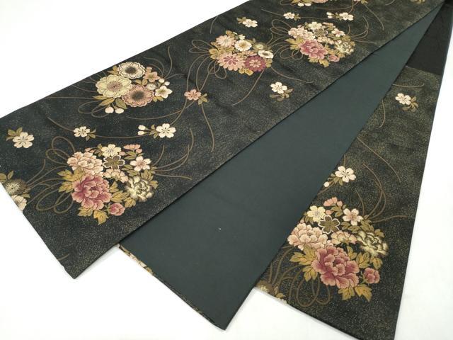 平和屋着物●六通柄袋帯 花丸文 黒地 金通し地 正絹 逸品 CABM9989hy