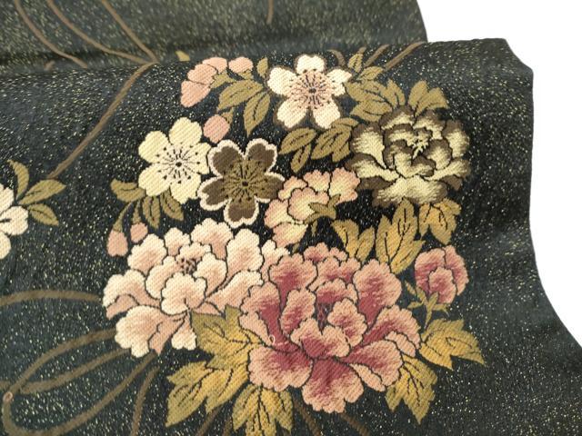 平和屋着物●六通柄袋帯 花丸文 黒地 金通し地 正絹 逸品 CABM9989hy