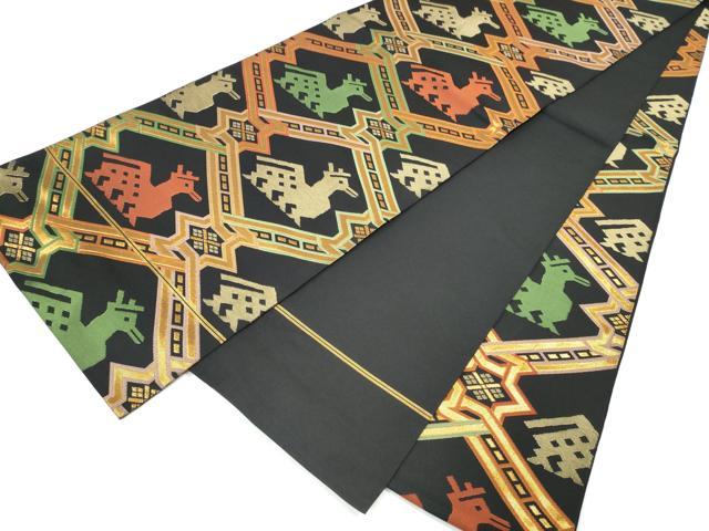 平和屋着物●全通柄 本袋帯 有栖川 黒地 金糸 正絹 逸品 CABM9994hy