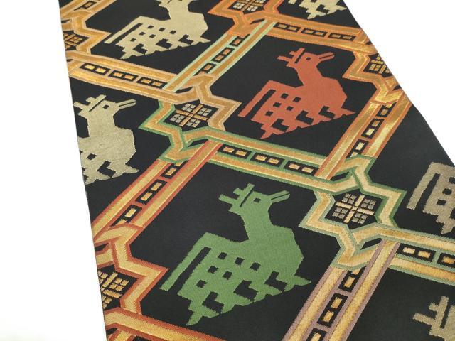 平和屋着物●全通柄 本袋帯 有栖川 黒地 金糸 正絹 逸品 CABM9994hy