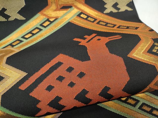 平和屋着物●全通柄 本袋帯 有栖川 黒地 金糸 正絹 逸品 CABM9994hy