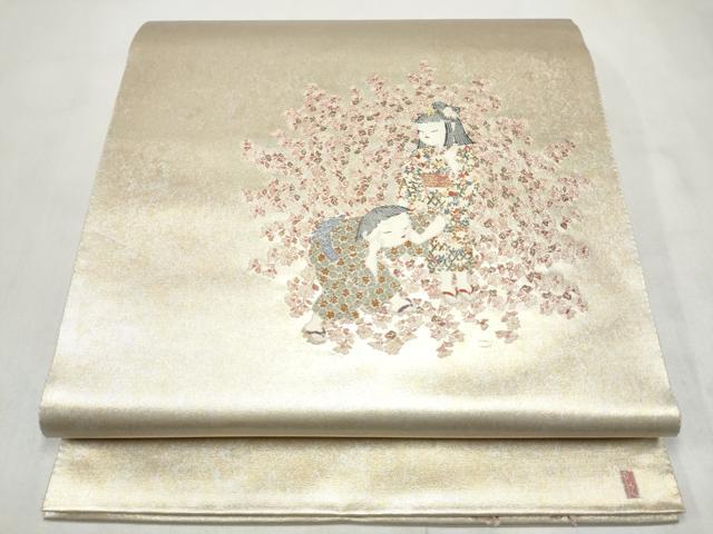 平和屋着物●加賀友禅の巨匠 初代 由水十久 西陣 長嶋成織物 ながしま帯 太鼓柄袋帯 幻花譜 瀞銀錦 正絹 逸品 CABM9998hy