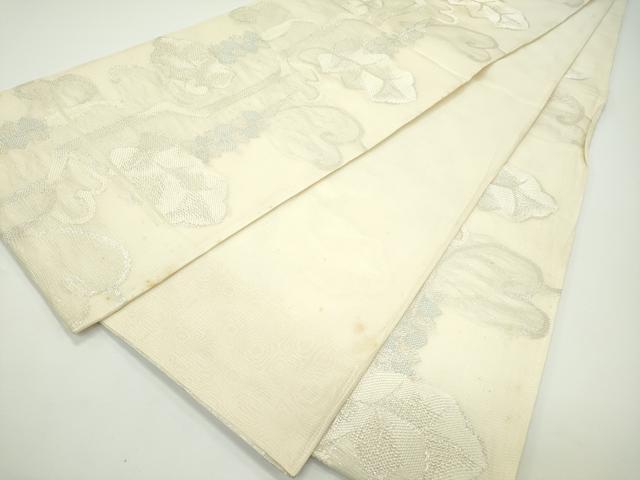 平和屋着物*夏物 六通柄袋帯 草花文 銀糸 正絹 逸品 CABN0181rv
