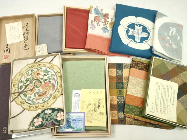平和屋着物▼和装小物 風呂敷まとめて10枚 宝尽くし 名物裂写 大名行列 丹後ちりめん 金彩 全て正絹 未使用あり 逸品CABN0801ju