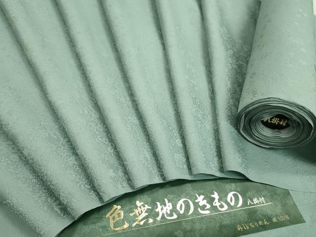平和屋着物●色無地 反物 草花地紋 秘色色 丹後ちりめん 八掛付き 着尺 逸品 未使用 CABN0853ju