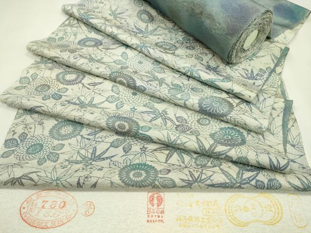 平和屋着物●小紋 反物 型染め 枝花文 丹後ちりめん 着尺 逸品 未使用 CABN0865ju