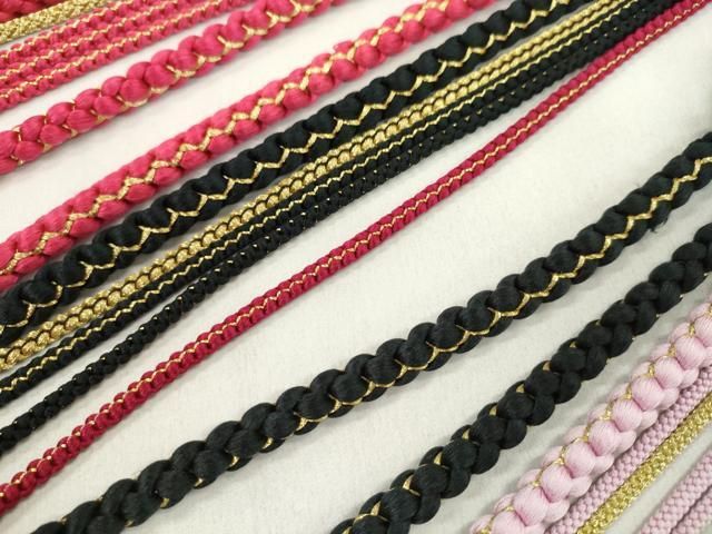 平和屋着物▼和装小物 帯締め3本セット 振袖用 飾り付き パール 飾り玉 ビジュー 黒 撫子色 薔薇色 金糸 逸品 CABN1061ju