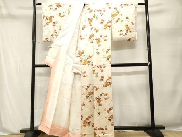 平和屋着物■上質な小紋 枝花文 金通し地 正絹 逸品 CABN1203ev