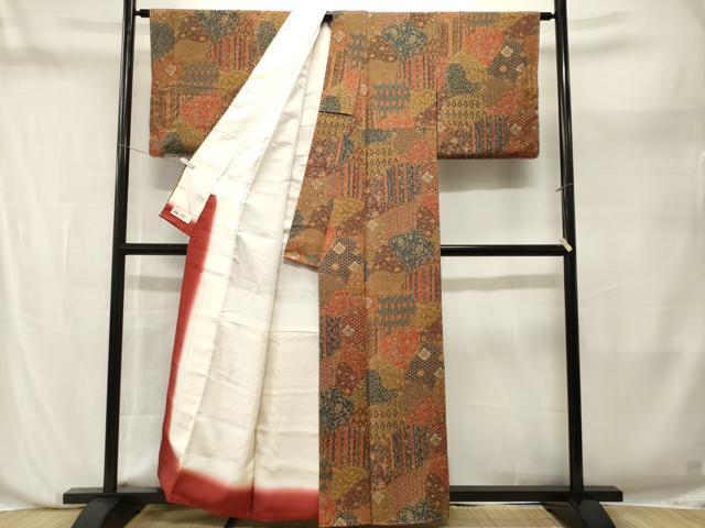 平和屋着物■上質な小紋 切嵌更紗吉祥花文 やまと誂製 正絹 逸品 CABN1208ev