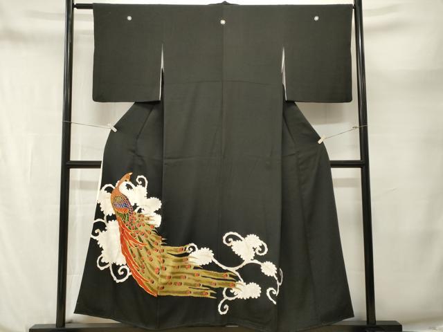 平和屋着物■豪華黒留袖 駒刺繍 孔雀菊文 金彩 正絹 逸品 CABN1209ev