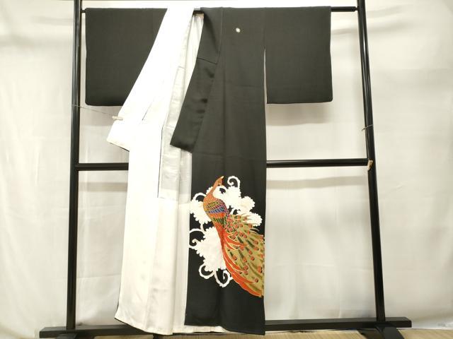 平和屋着物■豪華黒留袖 駒刺繍 孔雀菊文 金彩 正絹 逸品 CABN1209ev