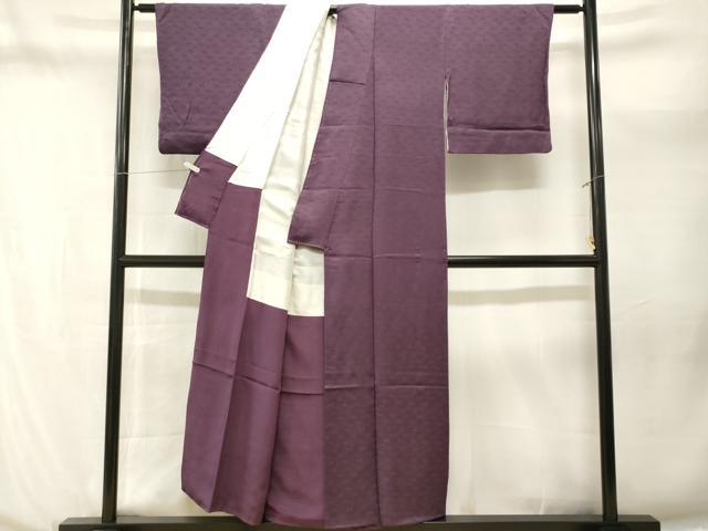 平和屋着物■上質な色無地 唐草 笹地紋 葡萄色 正絹 逸品 CABN1229ev