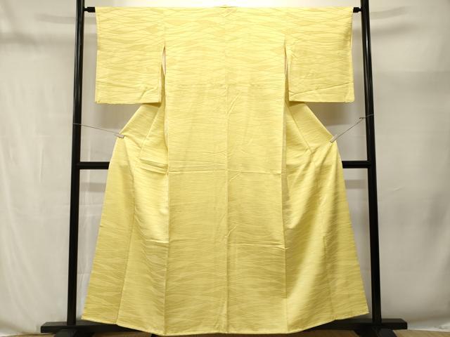 平和屋着物■上質な色無地 流線地紋 刈安色 正絹 逸品 CABN1230ev