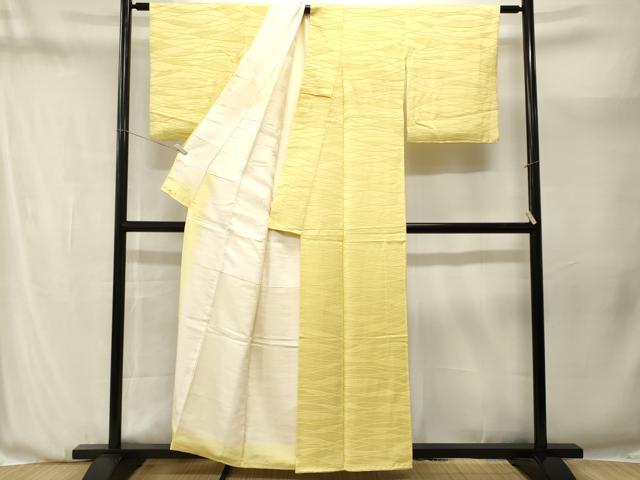 平和屋着物■上質な色無地 流線地紋 刈安色 正絹 逸品 CABN1230ev