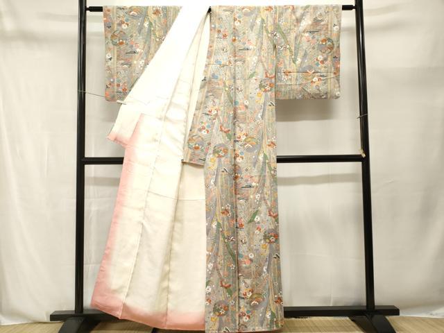 平和屋着物■上質な小紋 松竹梅雪輪花蝶文 暈し染め 金彩 正絹 逸品 CABN1245ev