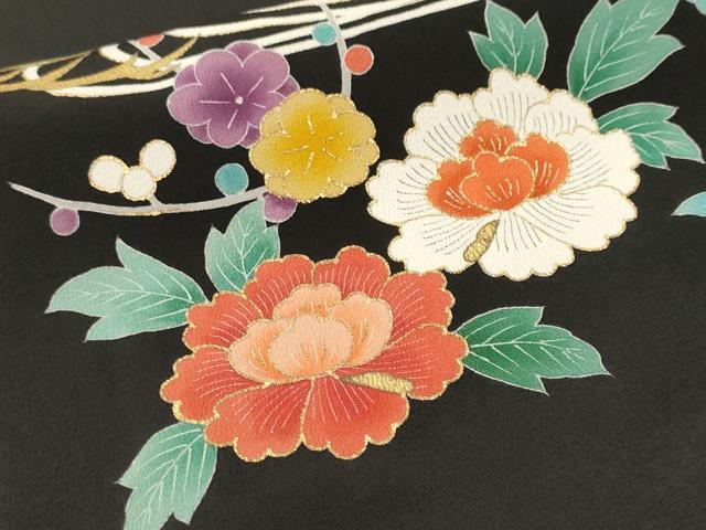 平和屋着物■豪華黒留袖 駒刺繍 流水松花文 金彩 正絹 逸品 CABN1297ev
