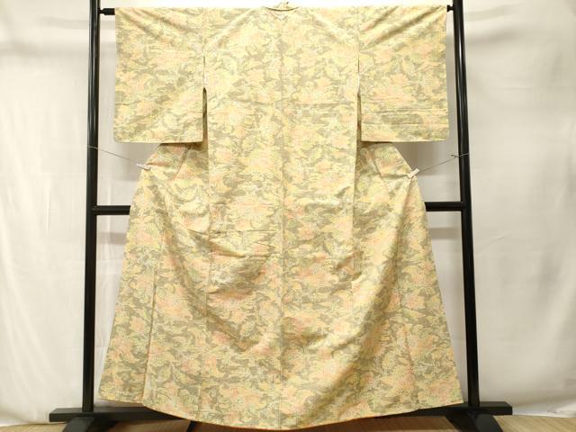 平和屋着物■上質な紬 更紗枝花文 正絹 逸品 CABN1308ev