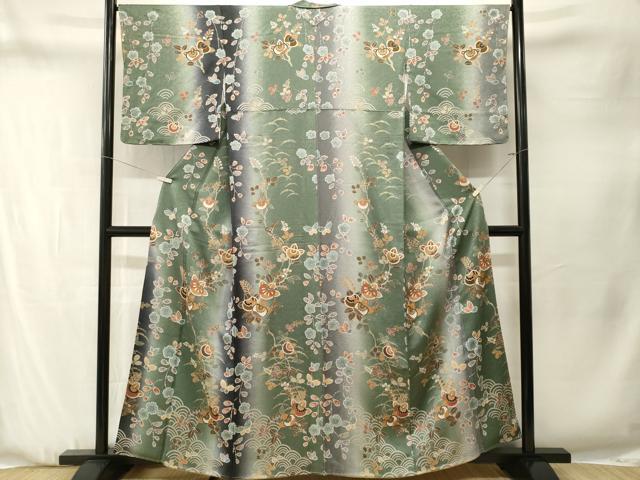 平和屋着物■上質な小紋 枝橘舞蝶文 暈し染め 金彩 正絹 逸品 CABN1329ev