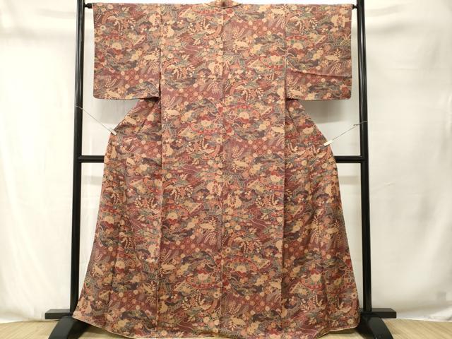 平和屋着物■上質な小紋 扇面吉祥花文 金彩 正絹 逸品 CABN1351ev
