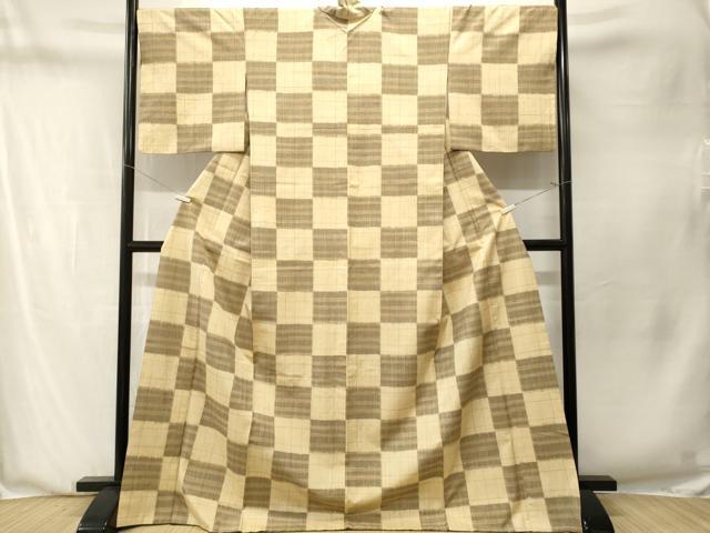 平和屋着物■上質な紬 市松格子文 ロング丈 正絹 逸品 CABN1354ev