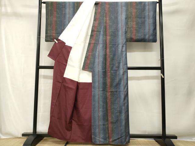 平和屋着物■本場真綿絢結城紬 草木染め 花唐草間道 証紙付き 正絹 逸品 CABN1356ev