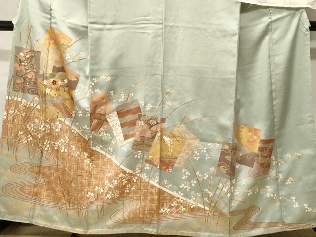 平和屋着物■豪華色留袖 駒刺繍 色紙重ね流水江田花文 金彩 反端付き 正絹 逸品 CABN1357ev