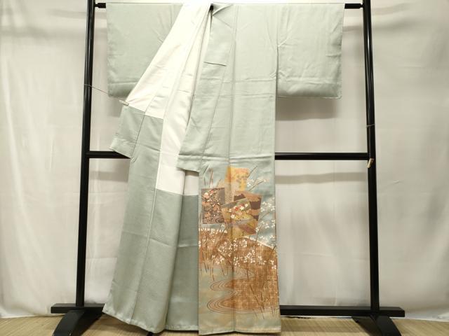 平和屋着物■豪華色留袖 駒刺繍 色紙重ね流水江田花文 金彩 反端付き 正絹 逸品 CABN1357ev