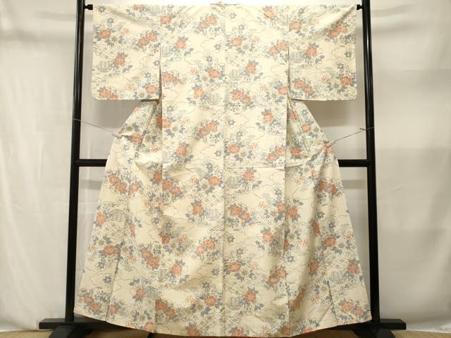 平和屋着物■上質な紬 雲取り草花文 正絹 逸品 CABN1365ev