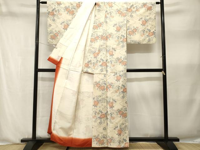 平和屋着物■上質な紬 雲取り草花文 正絹 逸品 CABN1365ev