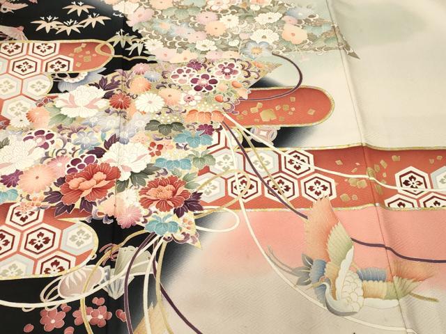 平和屋着物■豪華振袖 松竹梅宝尽し飛鶴花文 暈し染め 金銀彩 正絹 逸品 CABN1367ev