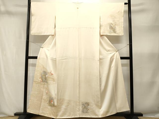 平和屋着物■訪問着 刺繍 立波群鶴文 金銀彩 正絹 逸品 CABN1384ev