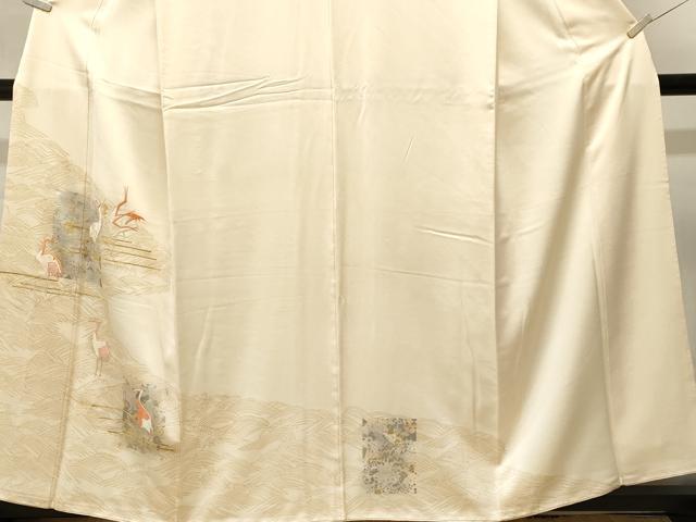 平和屋着物■訪問着 刺繍 立波群鶴文 金銀彩 正絹 逸品 CABN1384ev