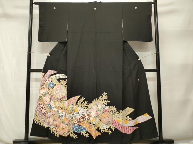 平和屋着物■豪華黒留袖 作家物 雪輪熨斗吉祥花文 正絹 逸品 CABN1389ev