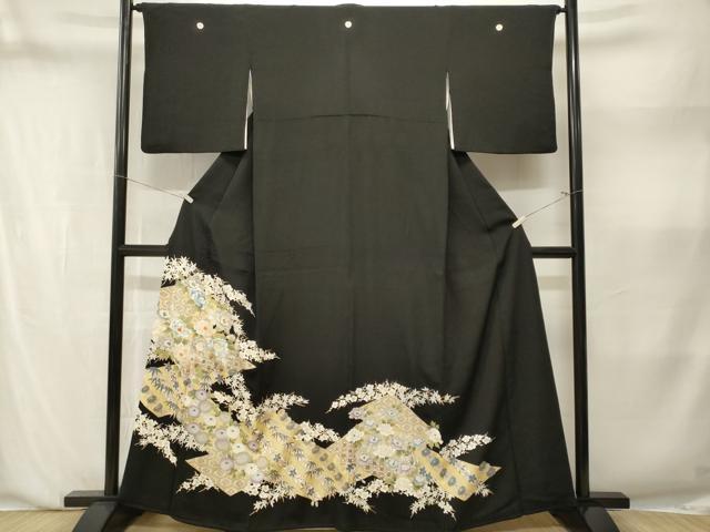 平和屋着物■豪華黒留袖 刺繍 吉祥草花文 正絹 逸品 CABN1394ev