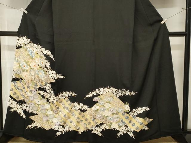 平和屋着物■豪華黒留袖 刺繍 吉祥草花文 正絹 逸品 CABN1394ev
