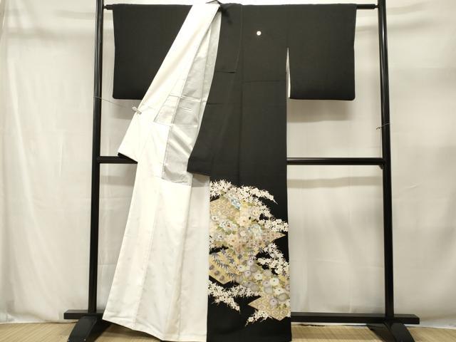 平和屋着物■豪華黒留袖 刺繍 吉祥草花文 正絹 逸品 CABN1394ev