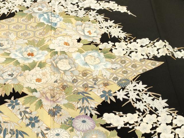 平和屋着物■豪華黒留袖 刺繍 吉祥草花文 正絹 逸品 CABN1394ev
