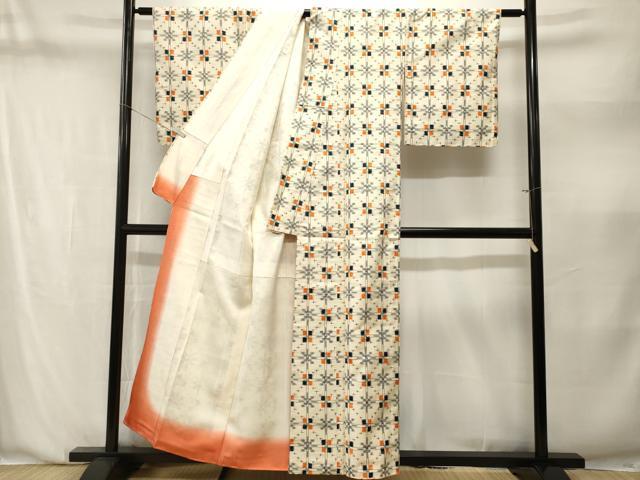 平和屋着物■上質な紬 絵絣 幾何学文 正絹 逸品 CABN1400ev