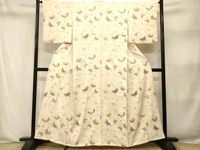 平和屋着物■上質な小紋 露芝花蝶文 正絹 逸品 CABN1402ev