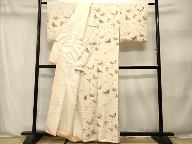 平和屋着物■上質な小紋 露芝花蝶文 正絹 逸品 CABN1402ev
