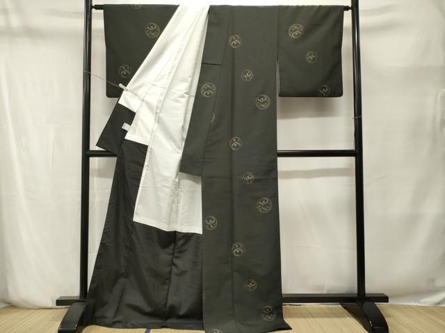 平和屋着物■小紋 立波丸文 黒地 ロング丈 洗える着物 CABN1436ev