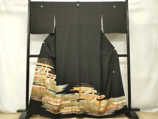 平和屋着物■豪華黒留袖 作家物 駒刺繍 エ霞宝尽し飛鶴花文 暈し染め 金彩 正絹 逸品 CABN1450ev