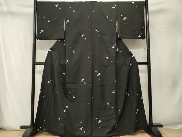 平和屋着物■小紋 瓢箪花文 黒地 洗える着物 CABN1472ev