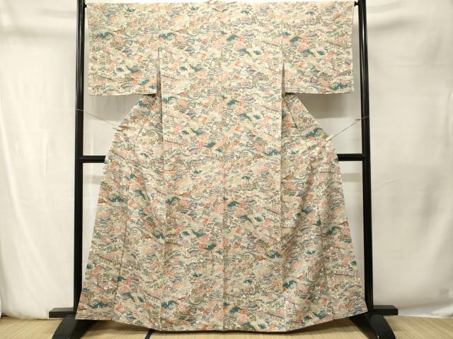 平和屋着物■上質な小紋 人物風景文 正絹 逸品 CABN1502ev