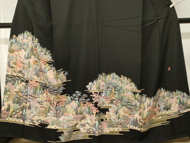 平和屋着物■豪華黒留袖 作家物 風景文 正絹 逸品 CABN1507ev