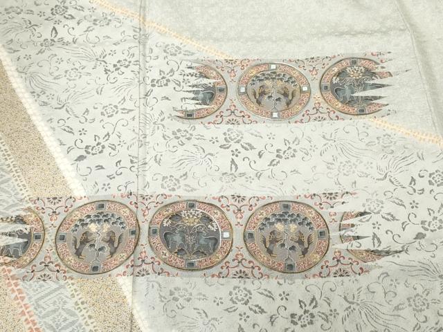 平和屋着物■訪問着 刺繍 絞り 絵皿動物花文 金彩 正絹 逸品 CABN1515ev