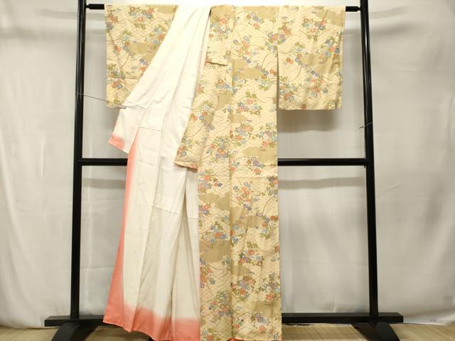平和屋着物■上質な小紋 雲取り草花文 正絹 逸品 CABN1521ev